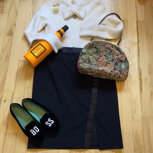 Olsen black pencil skirt, tuxedo detail size 10